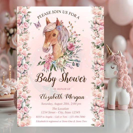 Pony Flowers Rozen Sterren Baby shower Uitnodiging