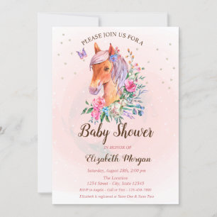 Pony Flowers Stars Baby shower Uitnodiging