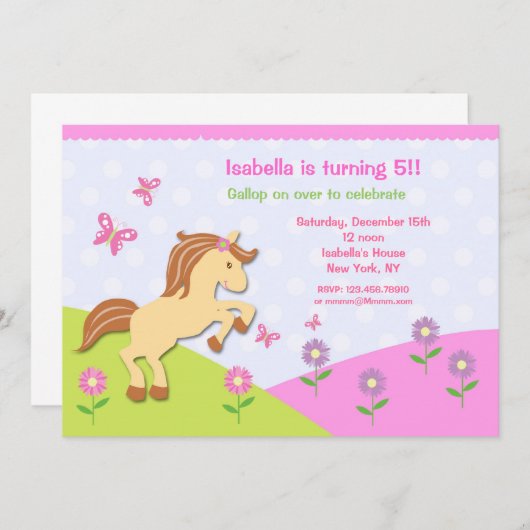Pony Horse Bithday Party Kaart (Voorkant / Achterkant)
