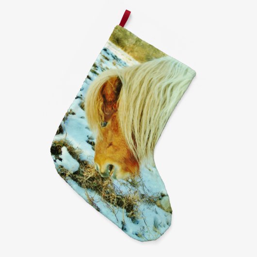 Pony in de sneeuw grote kerstsok (Voorkant (Hangend))