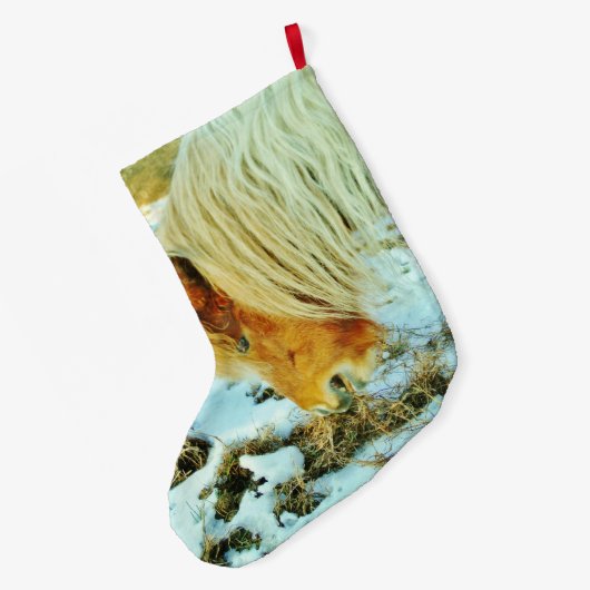 Pony in de sneeuw grote kerstsok (Achterkant (Hangend))