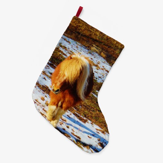 Pony in de sneeuw grote kerstsok (Voorkant (Hangend))