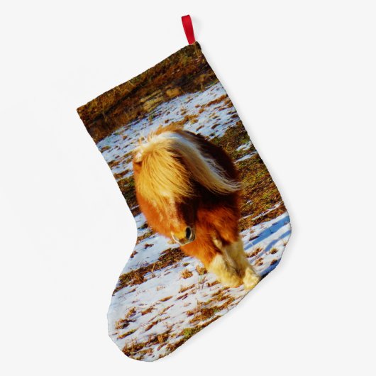 Pony in de sneeuw grote kerstsok (Achterkant (Hangend))