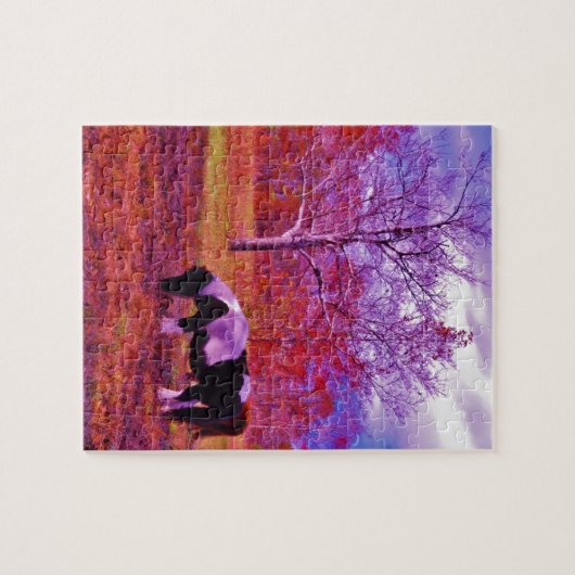 PONY IN EEN RAINBOW gekleurd veld Legpuzzel (Horizontaal)