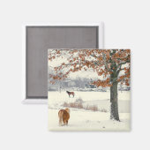 Pony in sneeuw met boommagneet magneet (Voorkant / Achterkant)