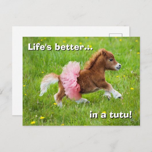 Pony in Tutu Uitnodiging Briefkaart (Voorkant / Achterkant)