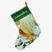 Pony, kerstpaard in de sneeuw grote kerstsok (Achterkant (Hangend))