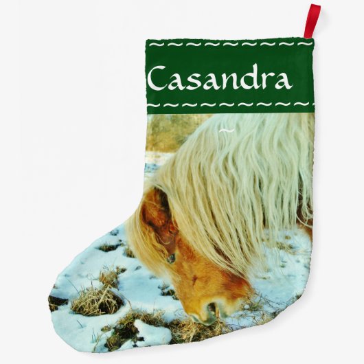 Pony, kerstpaard in de sneeuw grote kerstsok (Achterkant)