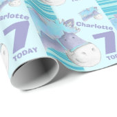 Pony kinder 7e verjaardag blauwe streep omloop cadeaupapier (Rol Hoek)