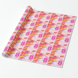 Pony kinder 8e verjaardag stripe wrapping cadeaupapier