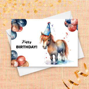 Pony met ballonnen en feestje Pet Leuke Verjaardag Kaart