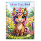 Pony met bloemen gepersonaliseerd Notitieboek (Voorkant)