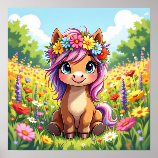 Pony met bloemen Poster (Voorkant)