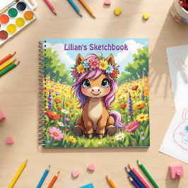  Pony met bloemen schetsboek Notitieboek