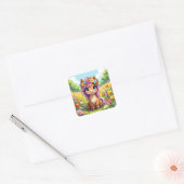  Pony met bloemen Vierkante Sticker (Envelop)