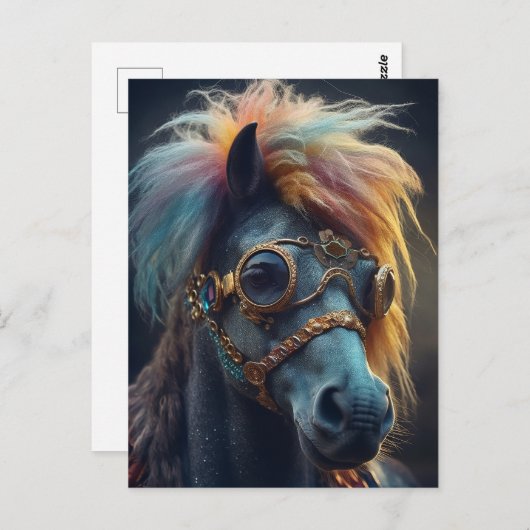 Pony Met Clown Haar en Googles Briefkaart (Voorkant / Achterkant)