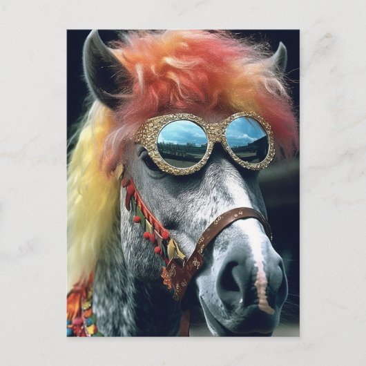Pony Met Clownhaar en Bril Briefkaart (Voorkant)