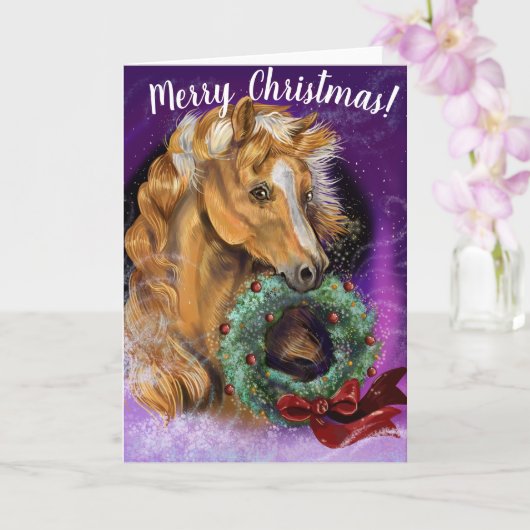 Pony met kerst Wreath Kaart (Orchidee)