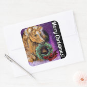 Pony met kerst Wreath Vierkante Sticker (Envelop)
