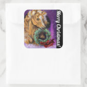 Pony met kerst Wreath Vierkante Sticker (Tas)