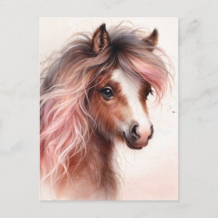 Pony Met Roze Manen Waterverf Briefkaart