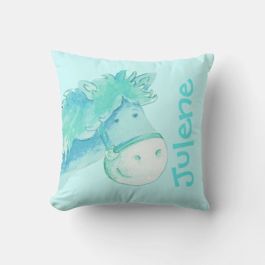 Pony naam en pasgeboren cadeau bleek aqua pillow kussen (Voorkant)