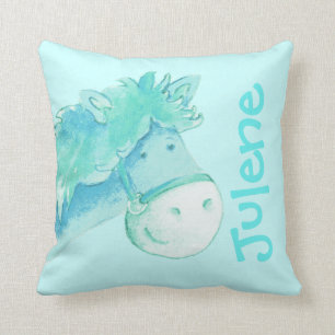Pony naam en pasgeboren cadeau bleek aqua pillow kussen