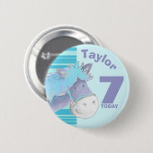 Pony paard kinder 7-jarig blauwe knop ronde button 5,7 cm (Voorkant /achterkant)