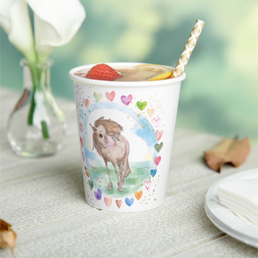Pony Party Pappbecher, Pferdemotiv für Kinder Papieren Bekers (Insitu)