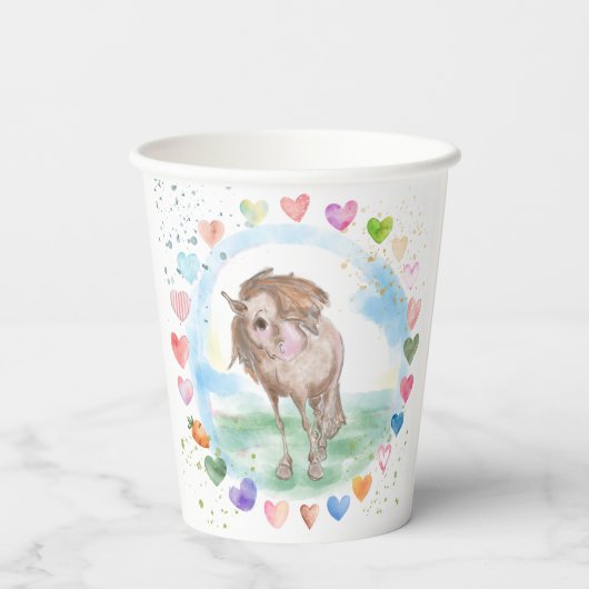 Pony Party Pappbecher, Pferdemotiv für Kinder Papieren Bekers (Achterkant)
