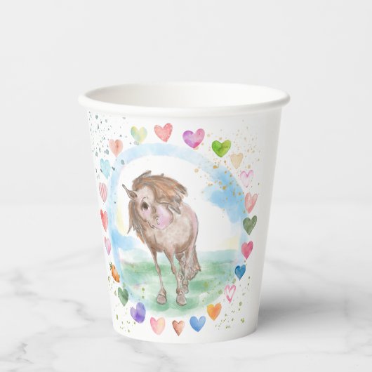 Pony Party Pappbecher, Pferdemotiv für Kinder Papieren Bekers (Voorkant)