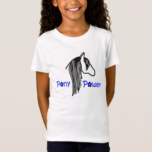 Pony Power zwart en blauw T-shirt voor meisjes (Voorkant)