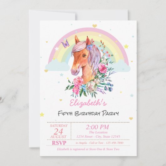  Pony Rainbow Stars Verjaardagsuitnodiging Kaart (Voorkant)