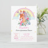  Pony Rainbow Stars Verjaardagsuitnodiging Kaart (Staand voorkant)