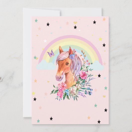 Pony Rainbow Stars Verjaardagsuitnodiging Kaart (Achterkant)