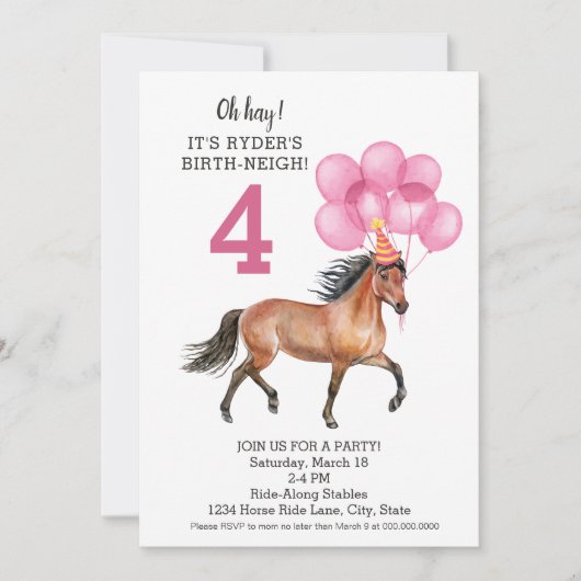 Pony Ride Birthday Party // Horse Birth-neigh Kaart (Voorkant)