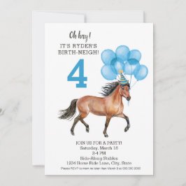 Pony Ride Blue Birthday Party // Horse Birth-neigh Kaart