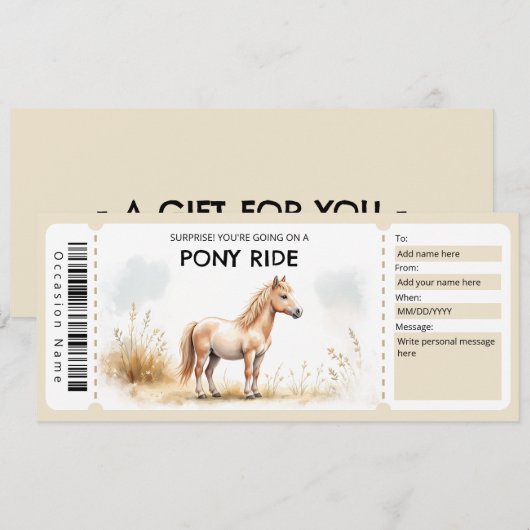 Pony Ride Gift Certificate Kaart (Voorkant / Achterkant)