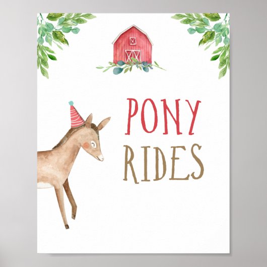 Pony Rides Farm Animals Barnyard Boy Birthday Poster (Voorkant)