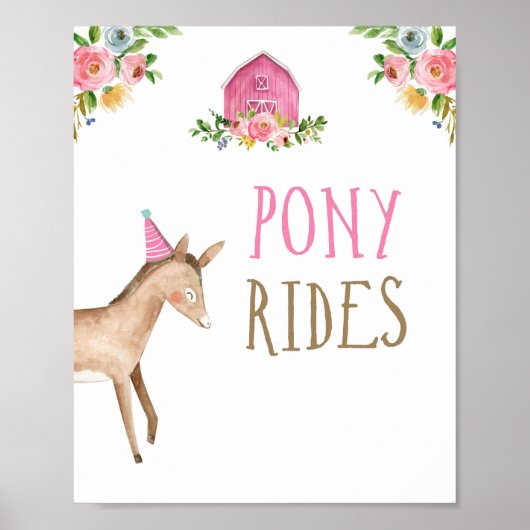 Pony Rides Farm Animals Barnyard Girl Birthday Poster (Voorkant)