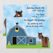 Pony Rides Paardrijden Meisje verjaardag Uitnodige Kaart (Voorkant / Achterkant)
