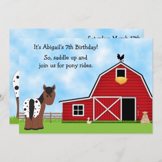 Pony Rides Paardrijden Verjaardagsuitnodiging Kaart (Voorkant / Achterkant)