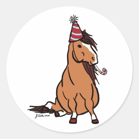 Pony Rode Partij Ronde Sticker (Voorkant)
