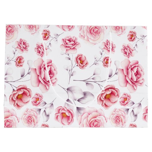 pony roze bloem botany tekening  patroon groot cadeauzakje (Achterkant)