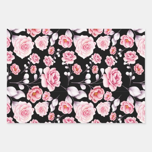 pony roze floral  bodempatroon inpakpapier vel (Voorkant 3)