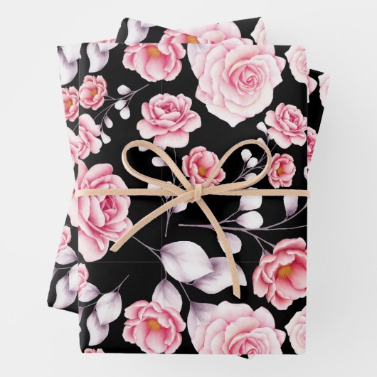 pony roze floral  bodempatroon inpakpapier vel (In situ)