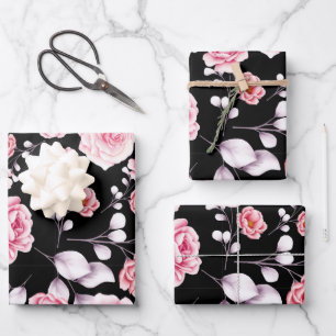 pony roze floral  bodempatroon inpakpapier vel