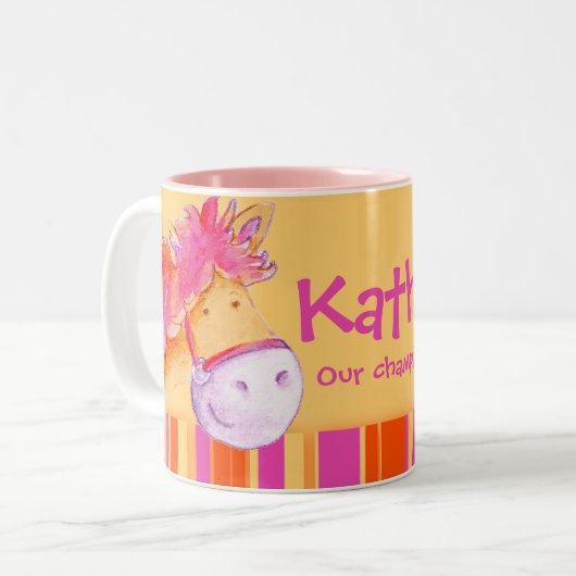 Pony roze kampioen paardenrenner noemt mok meisjes (Voorkant links)