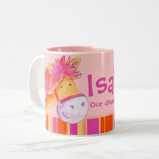 Pony roze kampioen paardenrenner noemt mok meisjes (Voorkant links)