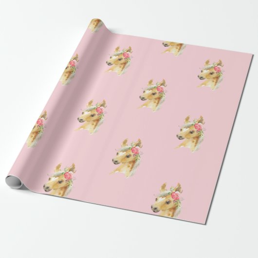 Pony roze ompakpapier cadeaupapier (Uitgerold)